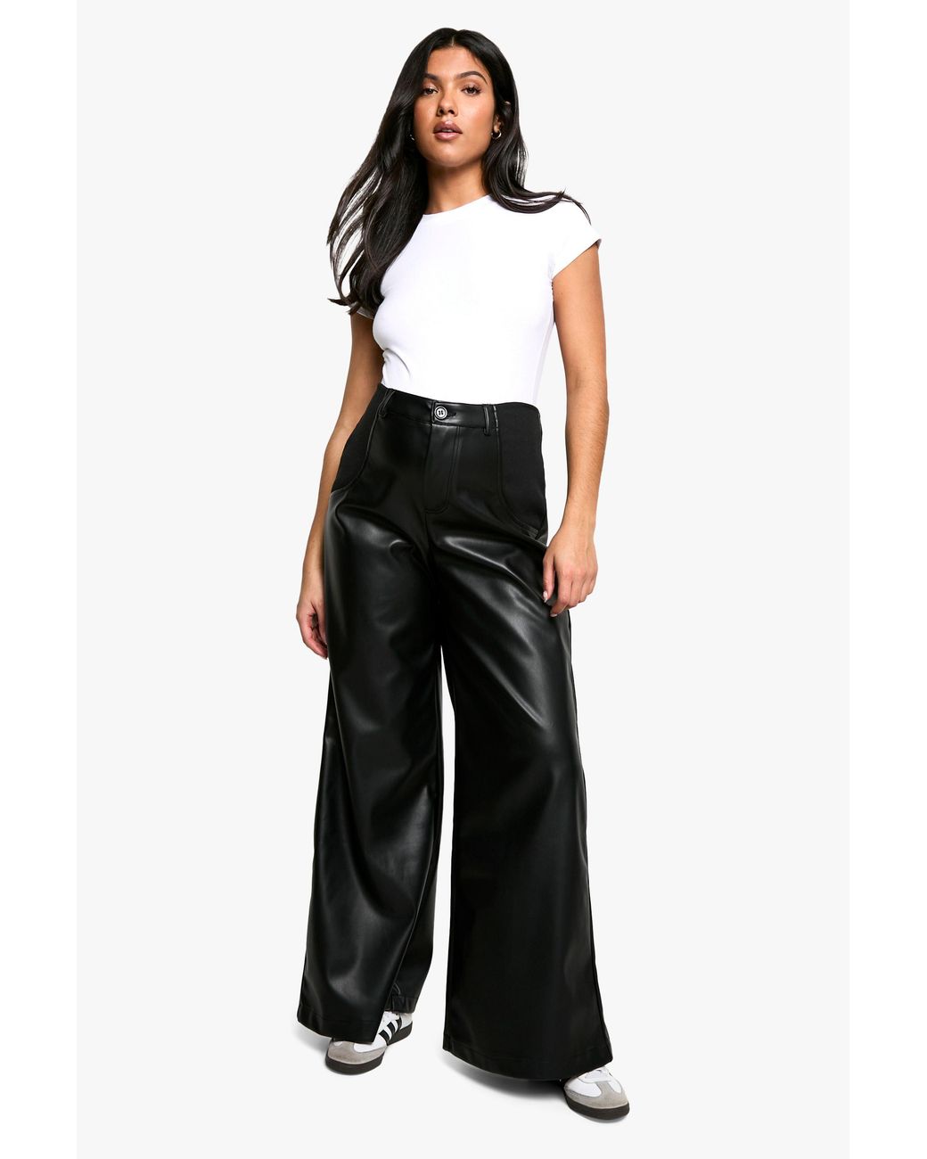 Boohoo Black Maternity Over Bump Pu Wide Leg Trouser