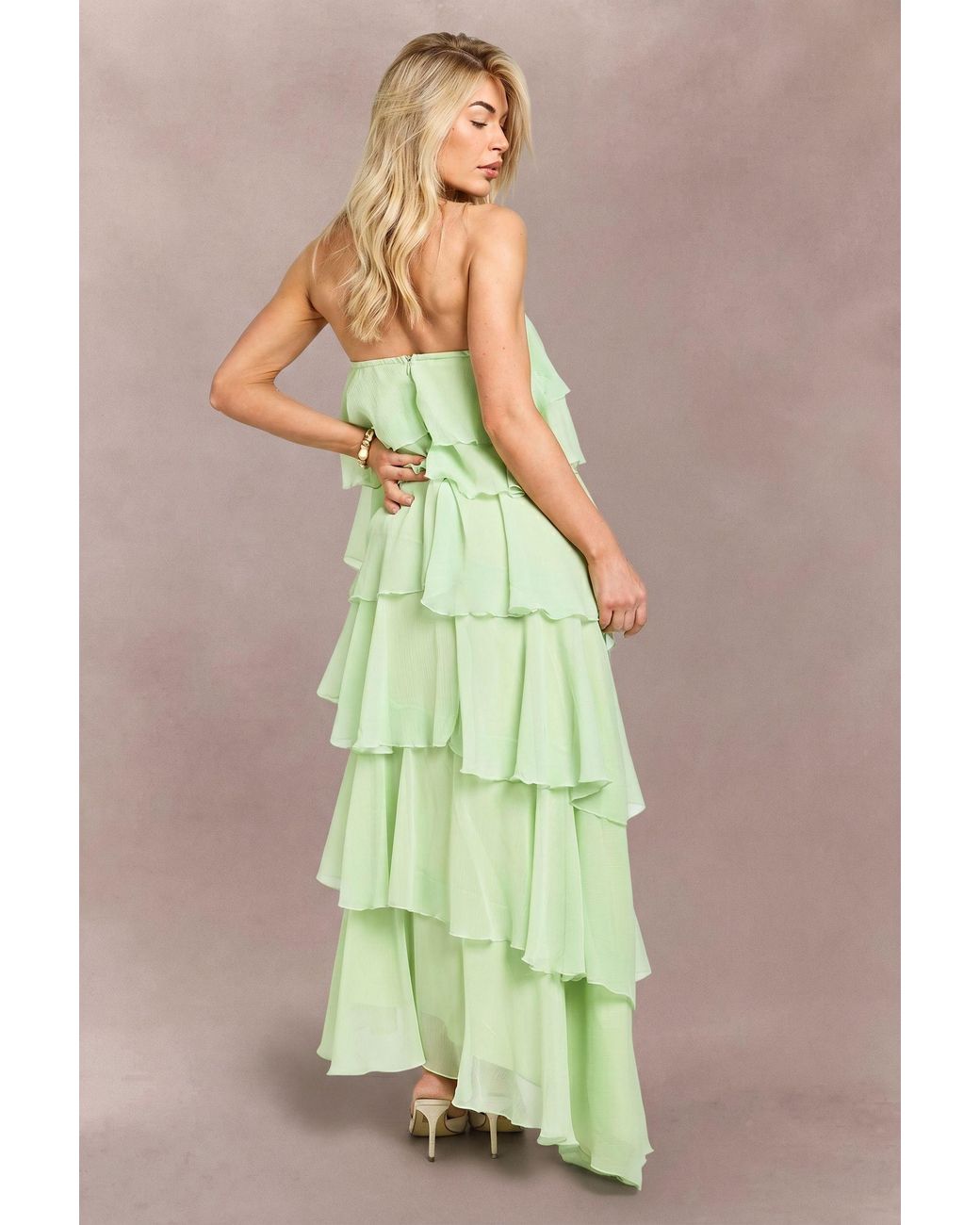 Boohoo Green Chiffon Multi Layered Maxi Dress
