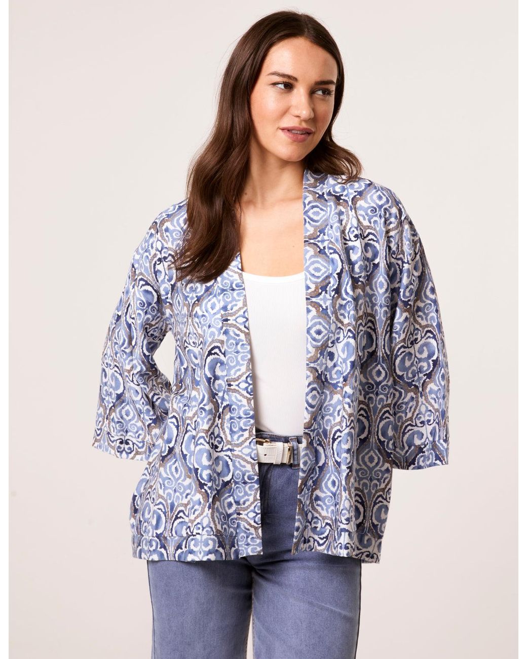 Blue Vanilla Blue 3/4 Sleeve Kimono