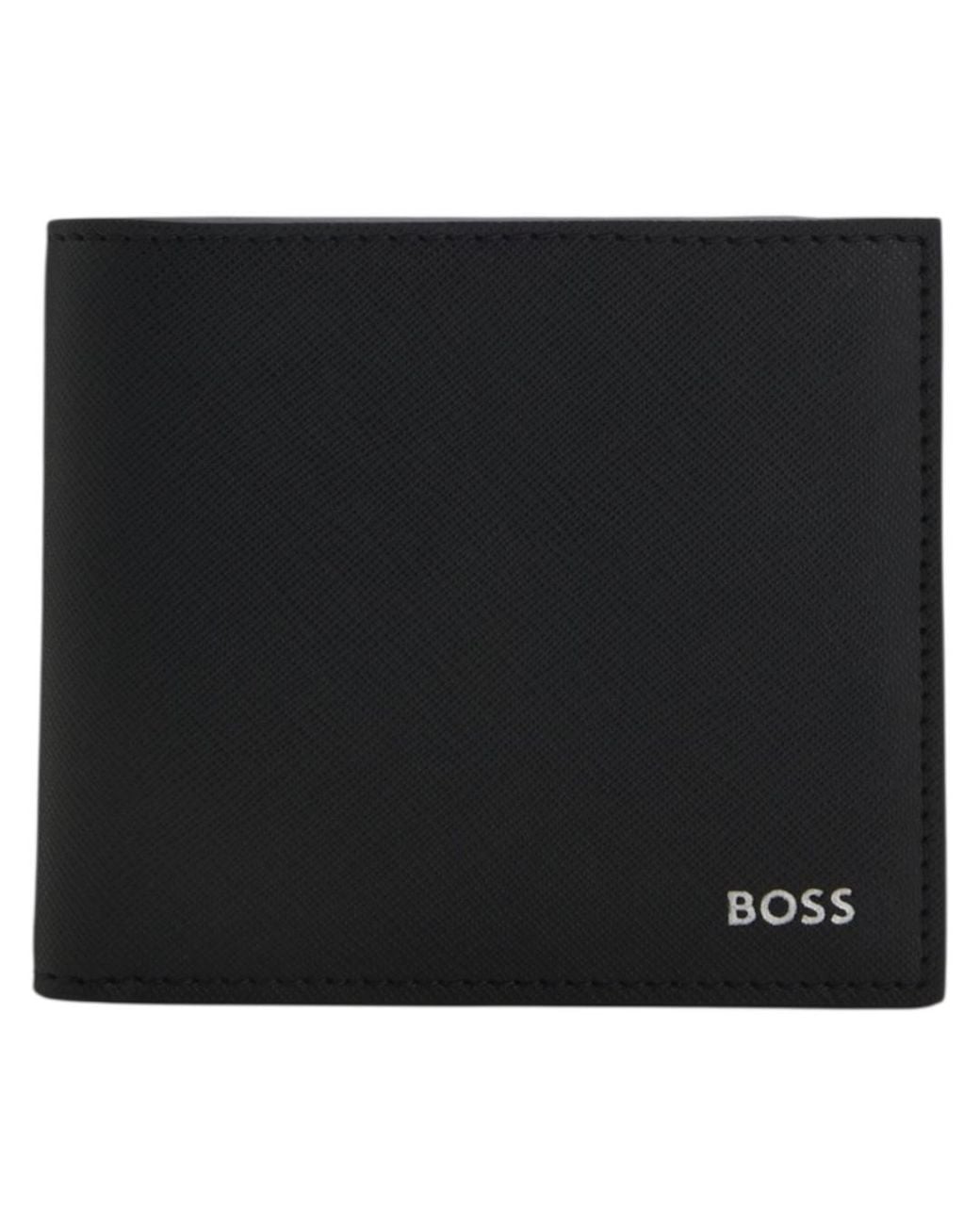Boss Black Leather Wallet Zair_8Cc Bifold Credit Cardholder for men