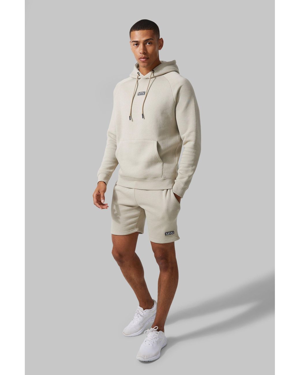 BoohooMAN Gray Regular Fit Active Gym Training Hoodie & Short Set for men
