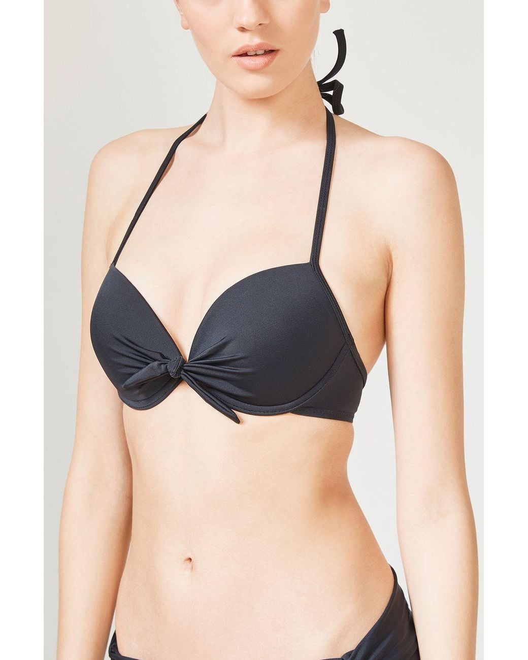 Penti Black Solid Halter Bikini Top With Bow Detail
