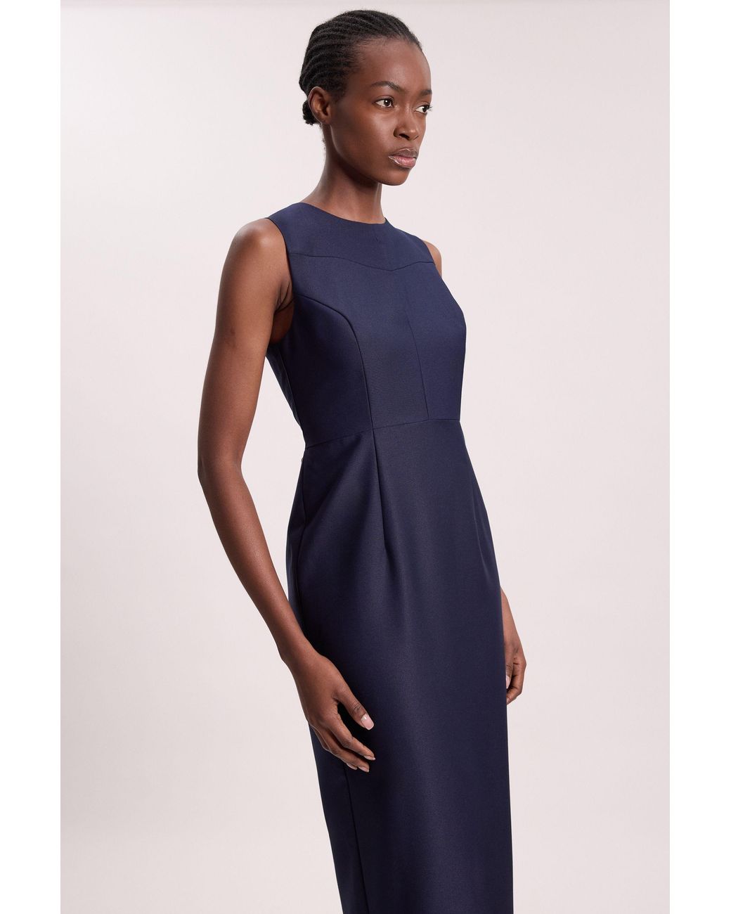 Karen Millen Blue Petite Tailored Satin Keyhole Cut Out Midi Dress