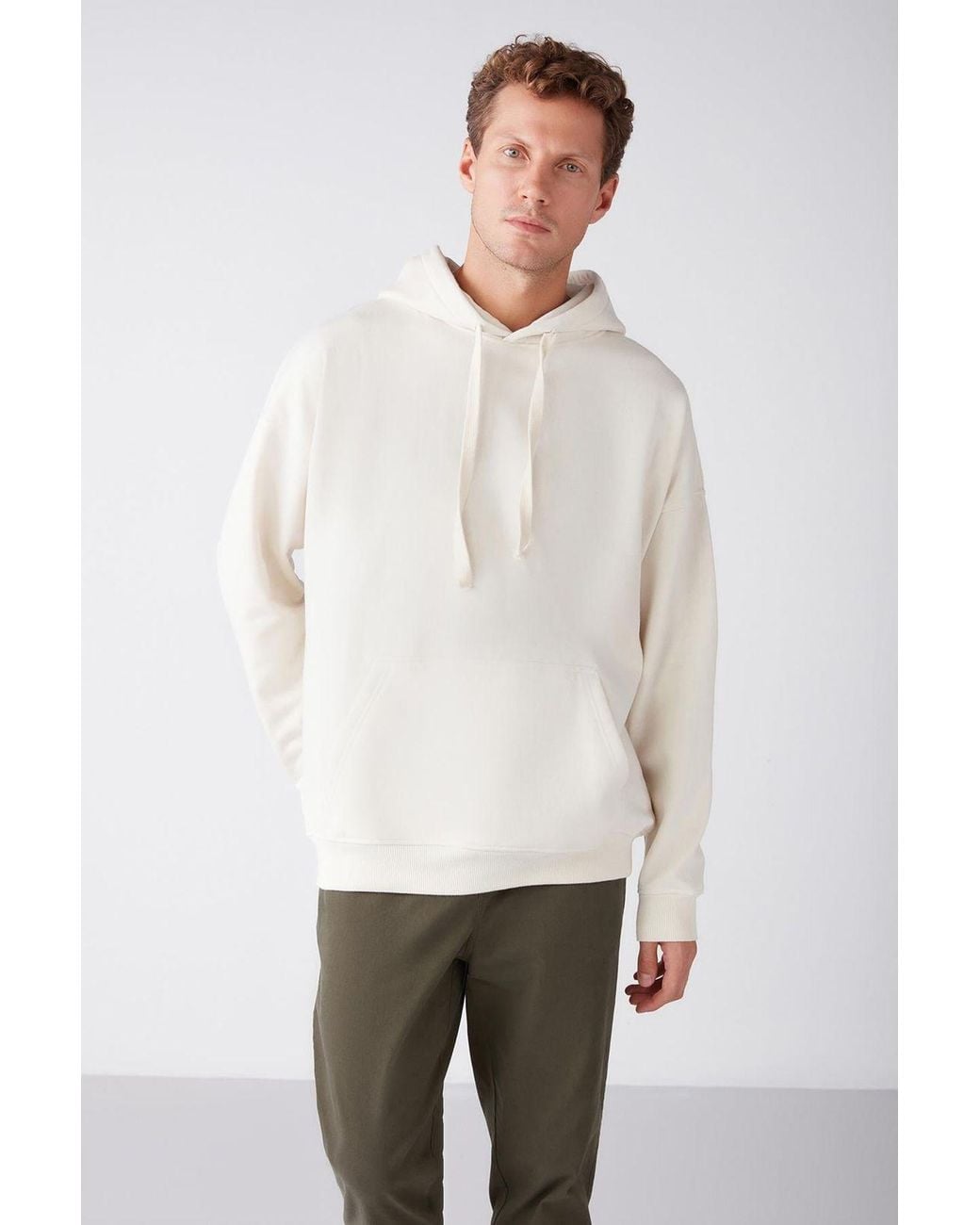 Grimelange White Oversized Hooded Pocket Sweatshirt for men