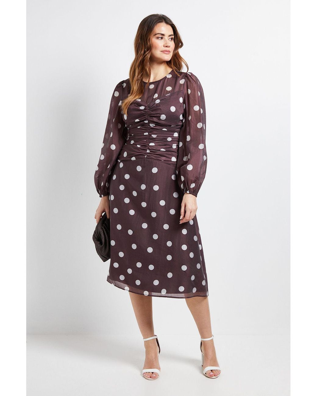 Wallis Red Polka Dot Ruched Midi Dress