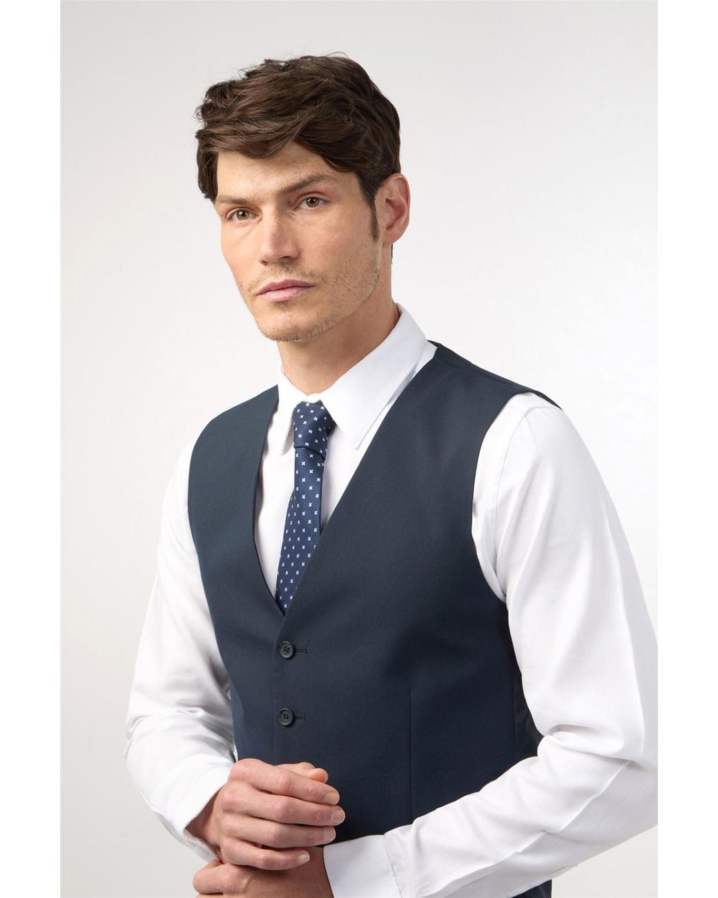 Limehaus Blue Single Breasted Five Button V-Neck Regular Suit Waistcoat for men