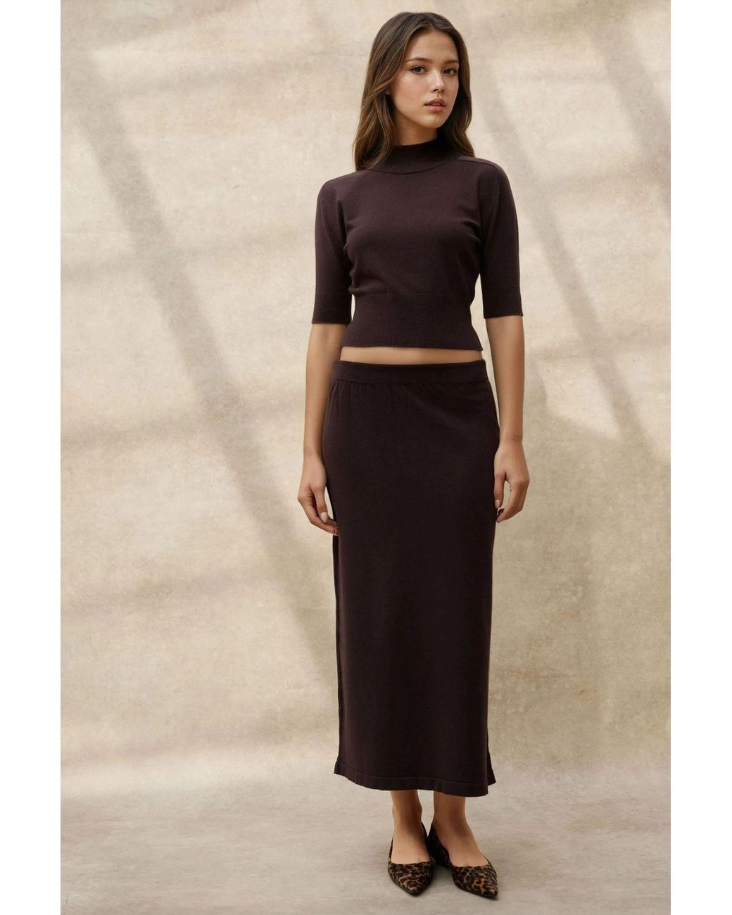 Hiccup Black Soft Textured Knit Midi Skirt