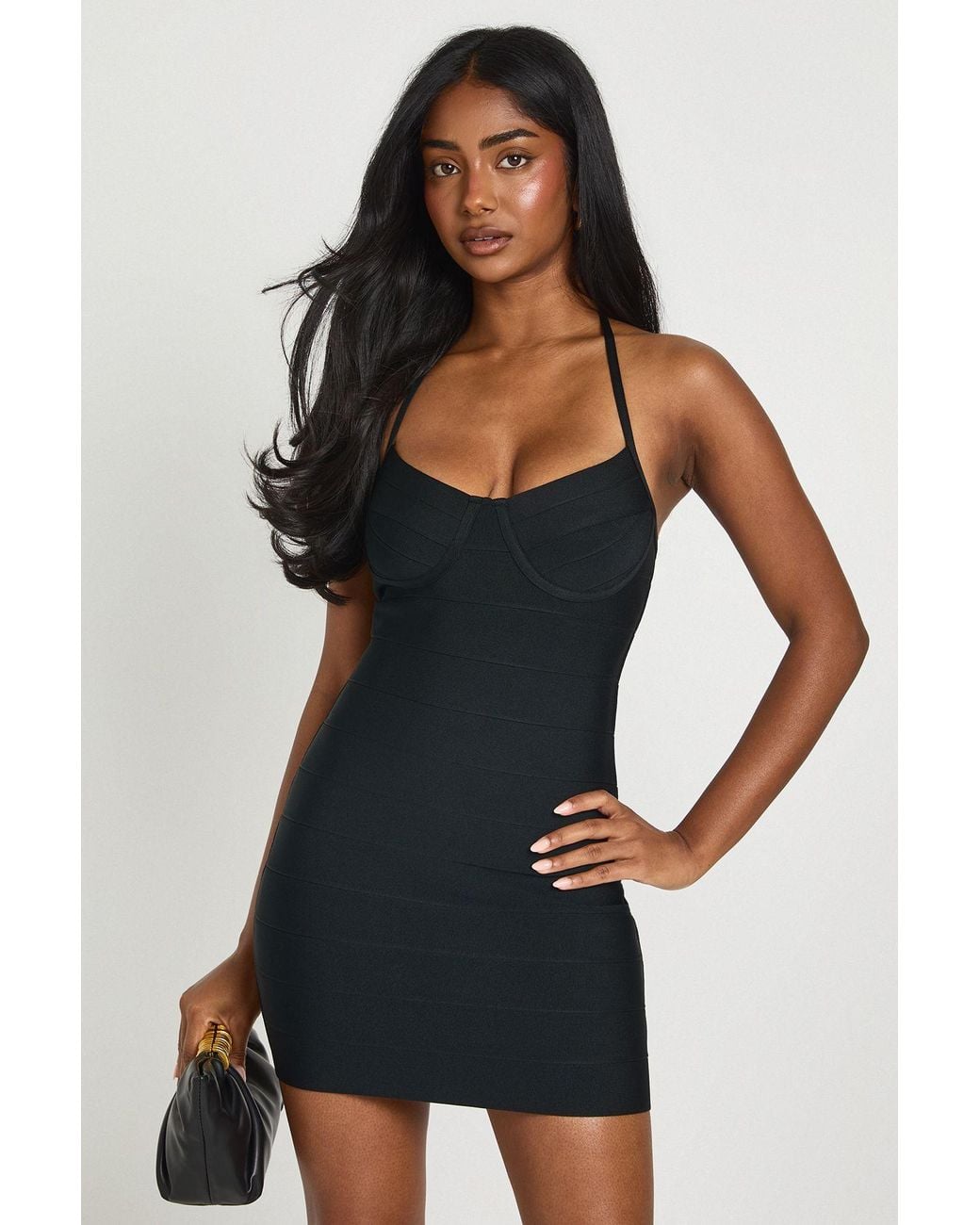 Boohoo Black Premium Bandage Underbust Detail Mini Dress