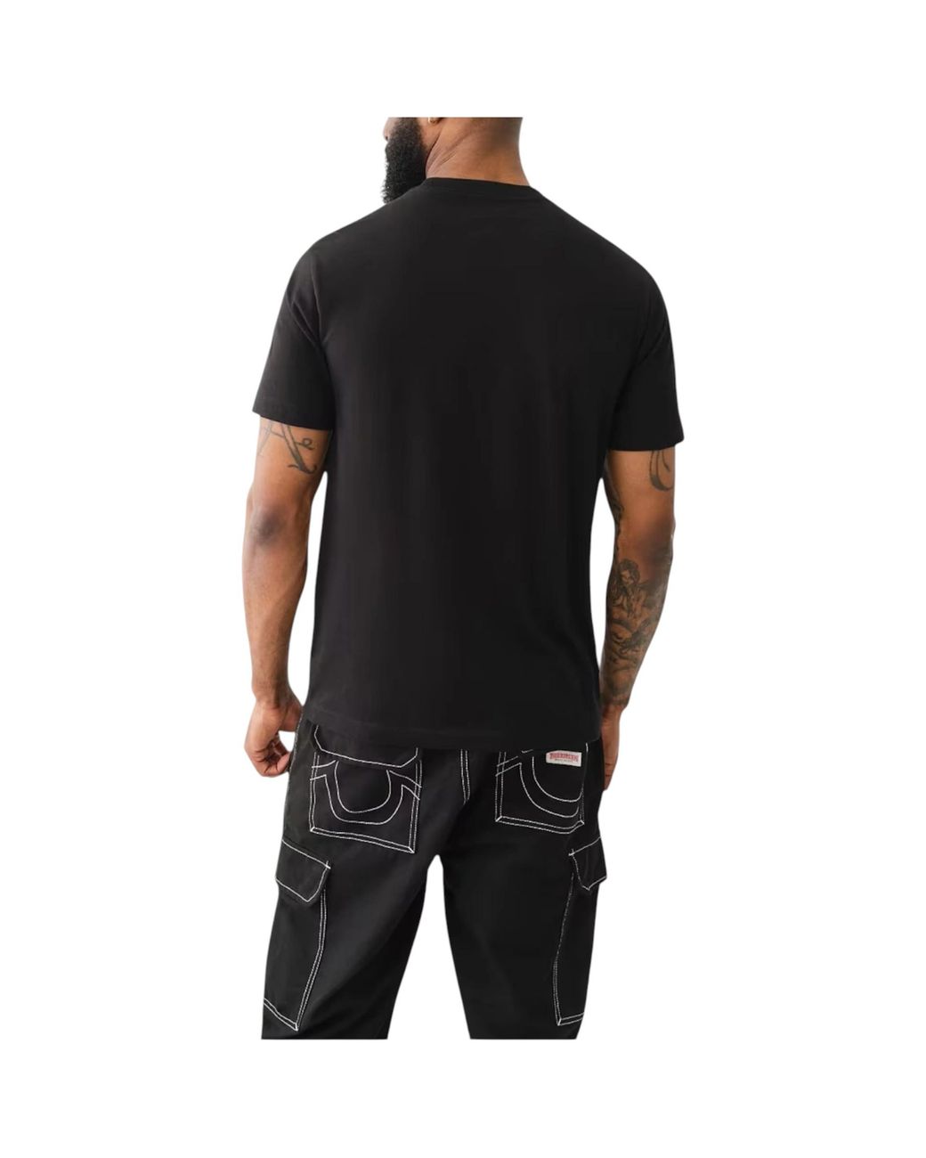 Tommy Hilfiger Black True Religion 108323 Graphic T Shirts Logo Crew Neck Half Sleeve Summer Tee for men