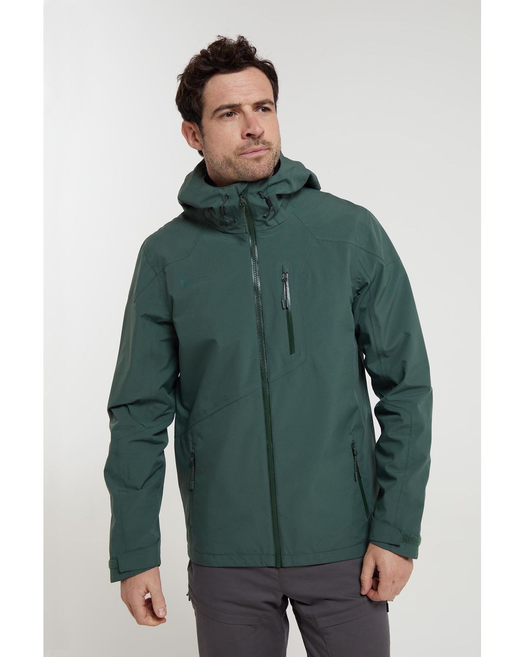 Mountain Warehouse Green 'Bachill' Waterproof Jacket Adjustable Hood Lightweight Activewear Coat for men