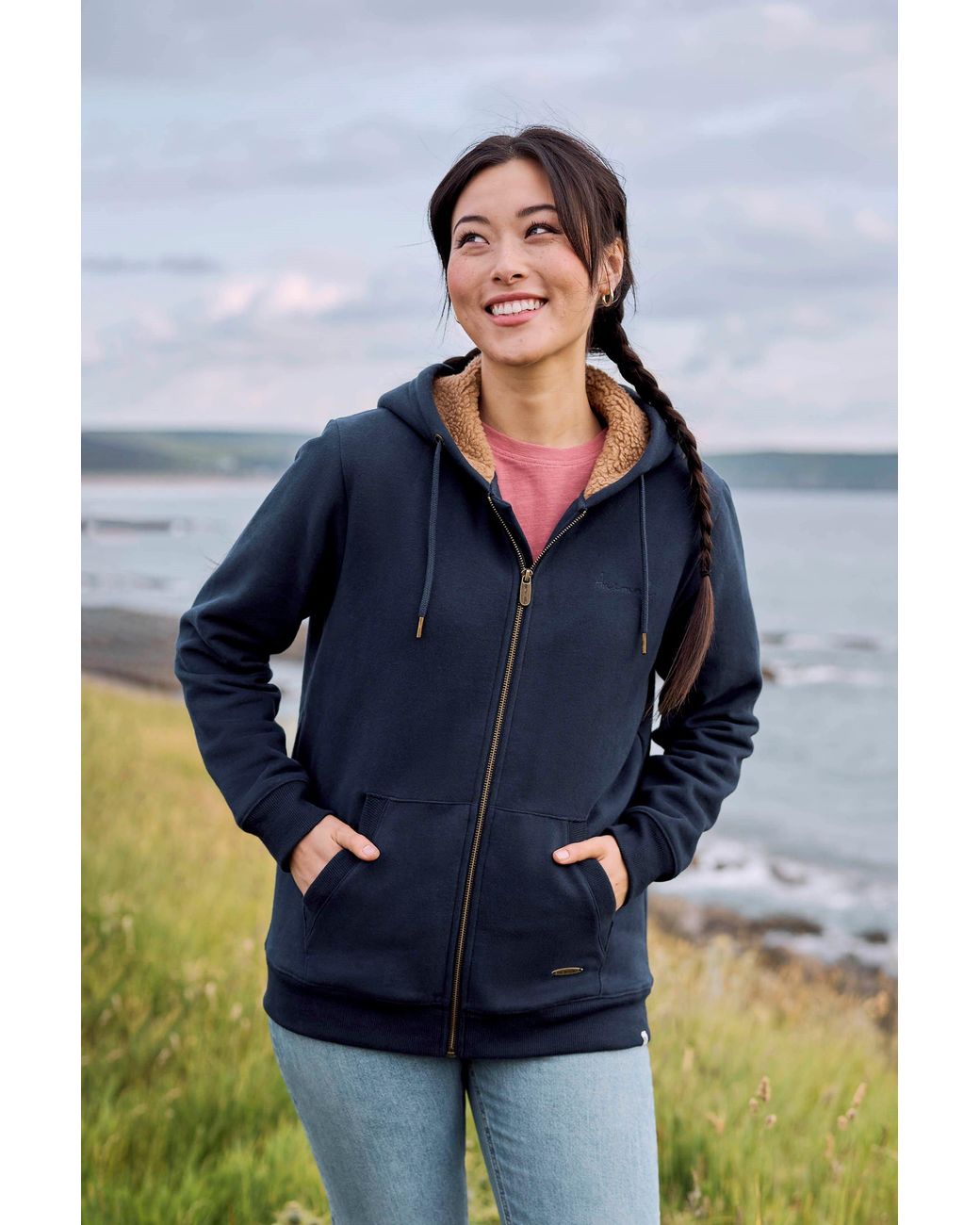 Mountain Warehouse Blue 'Zuri' Hoodie Fleece Lined Full Zip Adjustable Hood Cosy Jumper