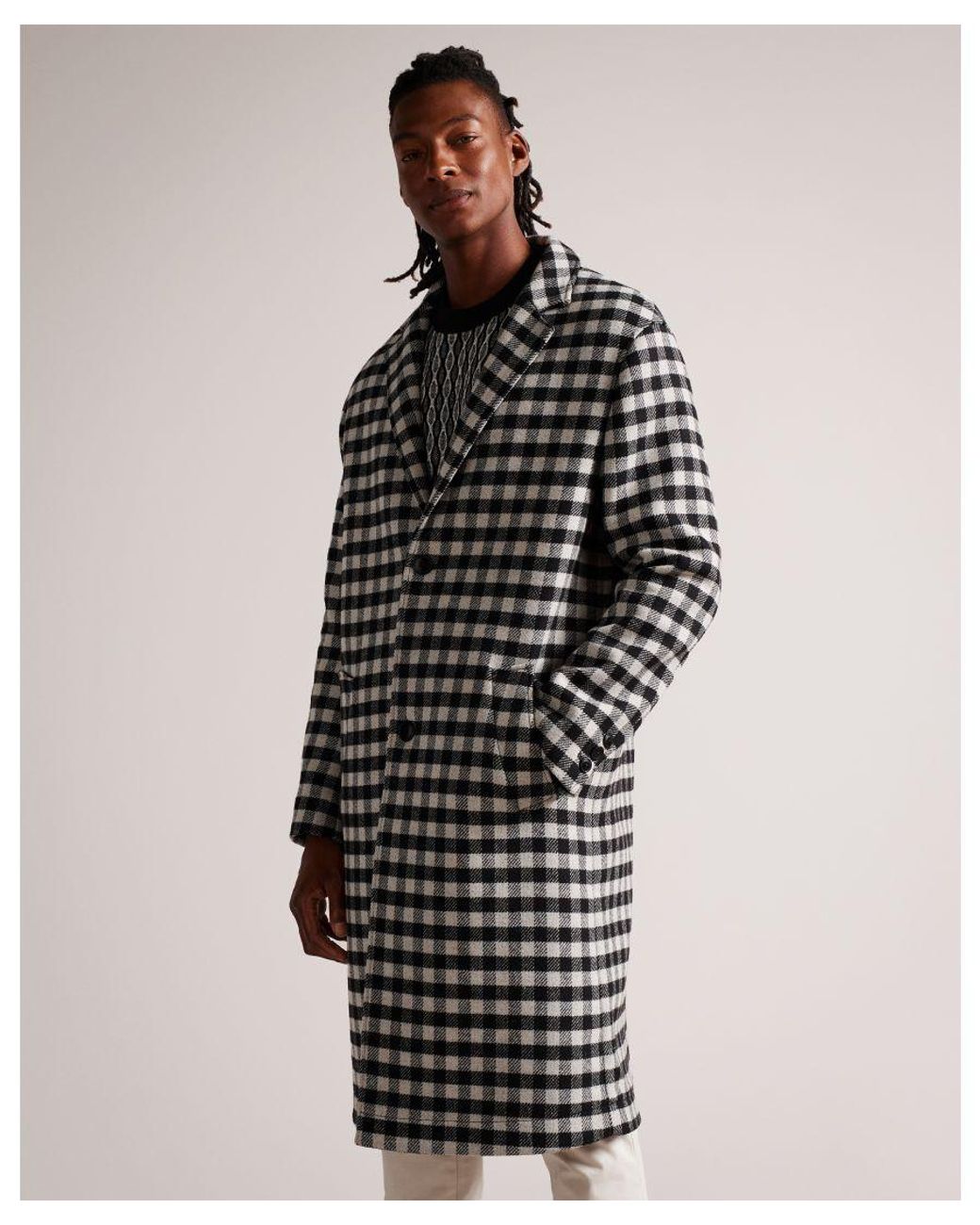 Ted Baker Haceby Monochrome Check Coat in Black for Men Lyst UK