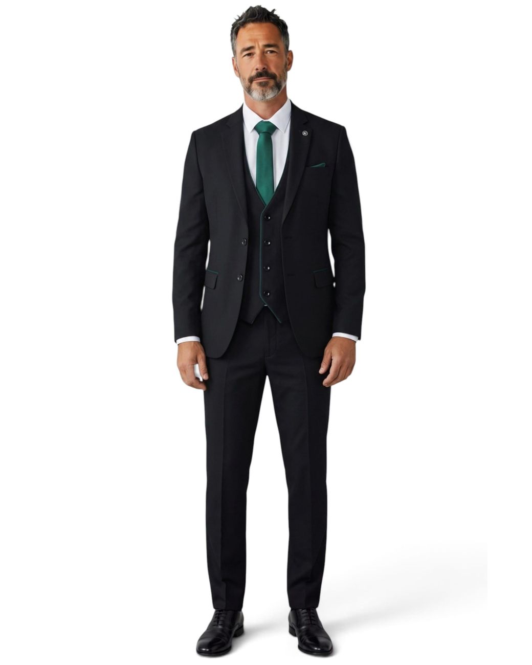 TruClothing Black Formal 3 Piece Tailored Fit Plain Suit for men