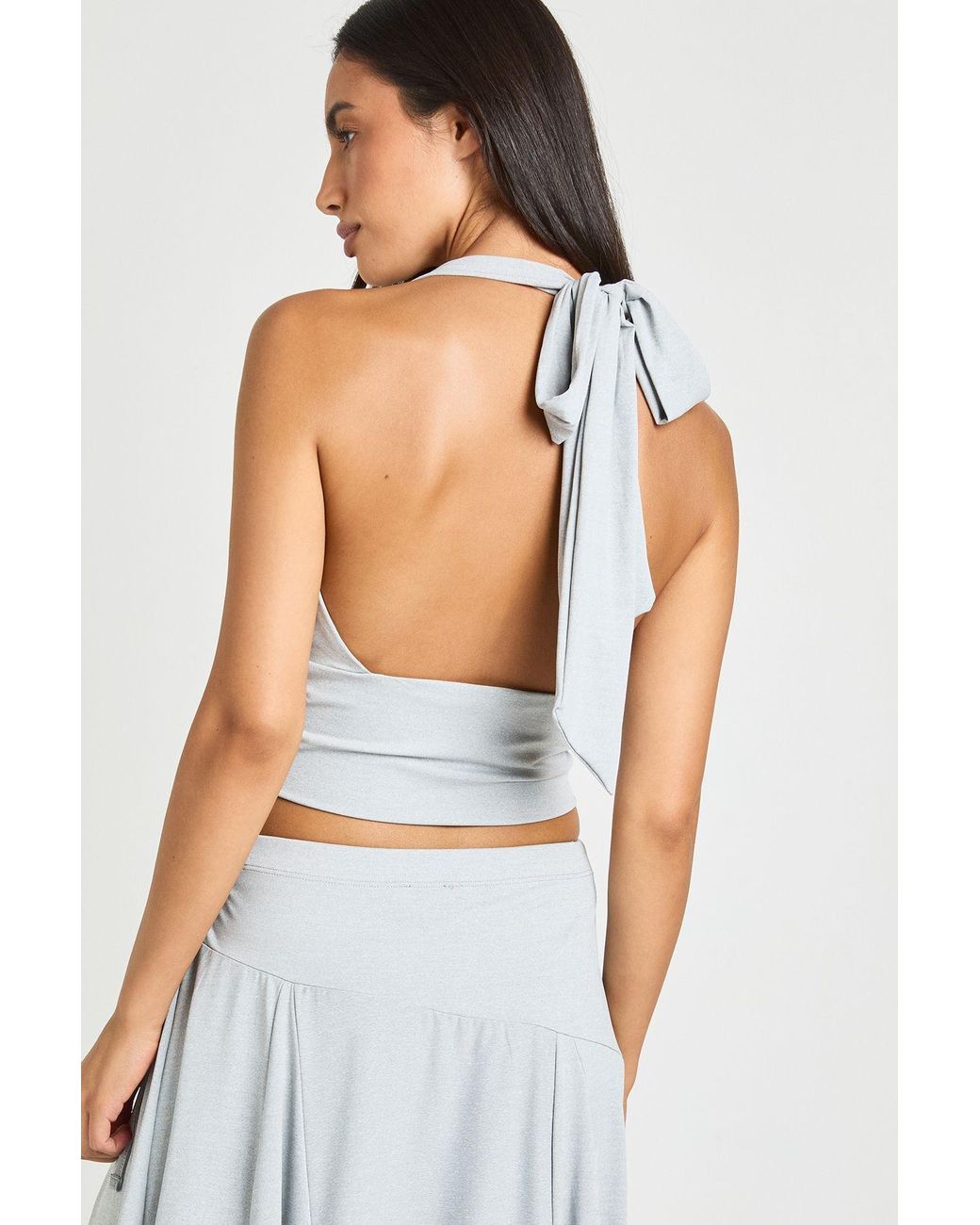 Boohoo White Wrap Front Cinched Waist Halter Top