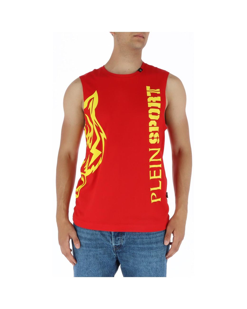 Philipp Plein Red Sleeveless Shirt Graphic Tee Cotton for men