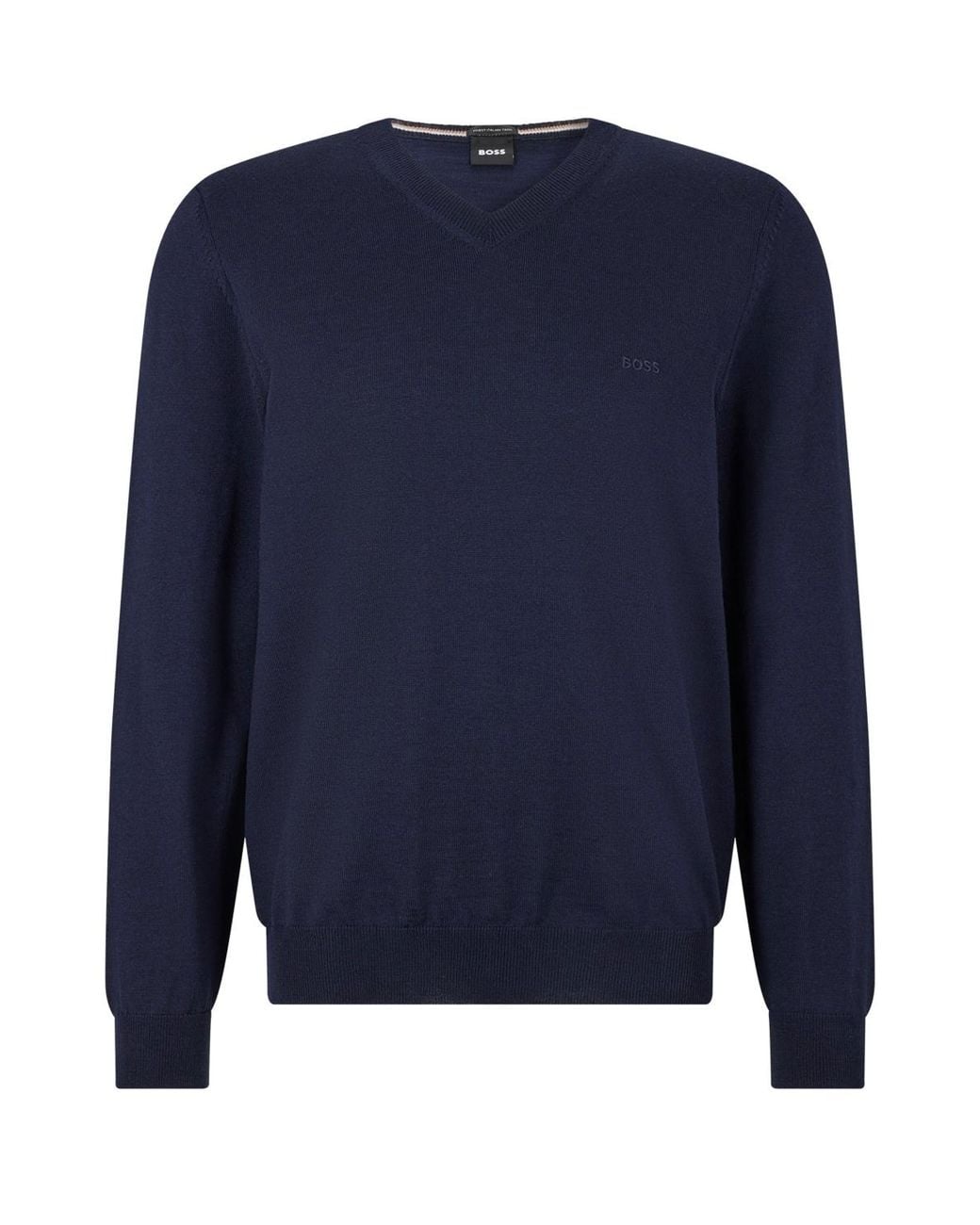 Boss Blue Baram-L V-Neck Knitwear Dark Cotton for men
