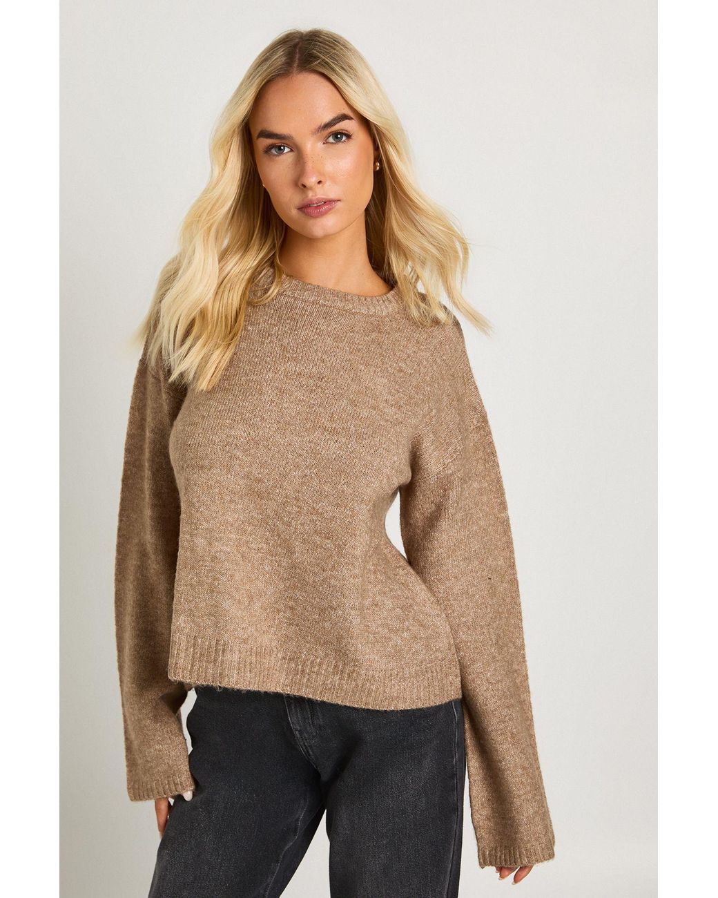 Boohoo Natural Super Soft Crew Knitted Sweater