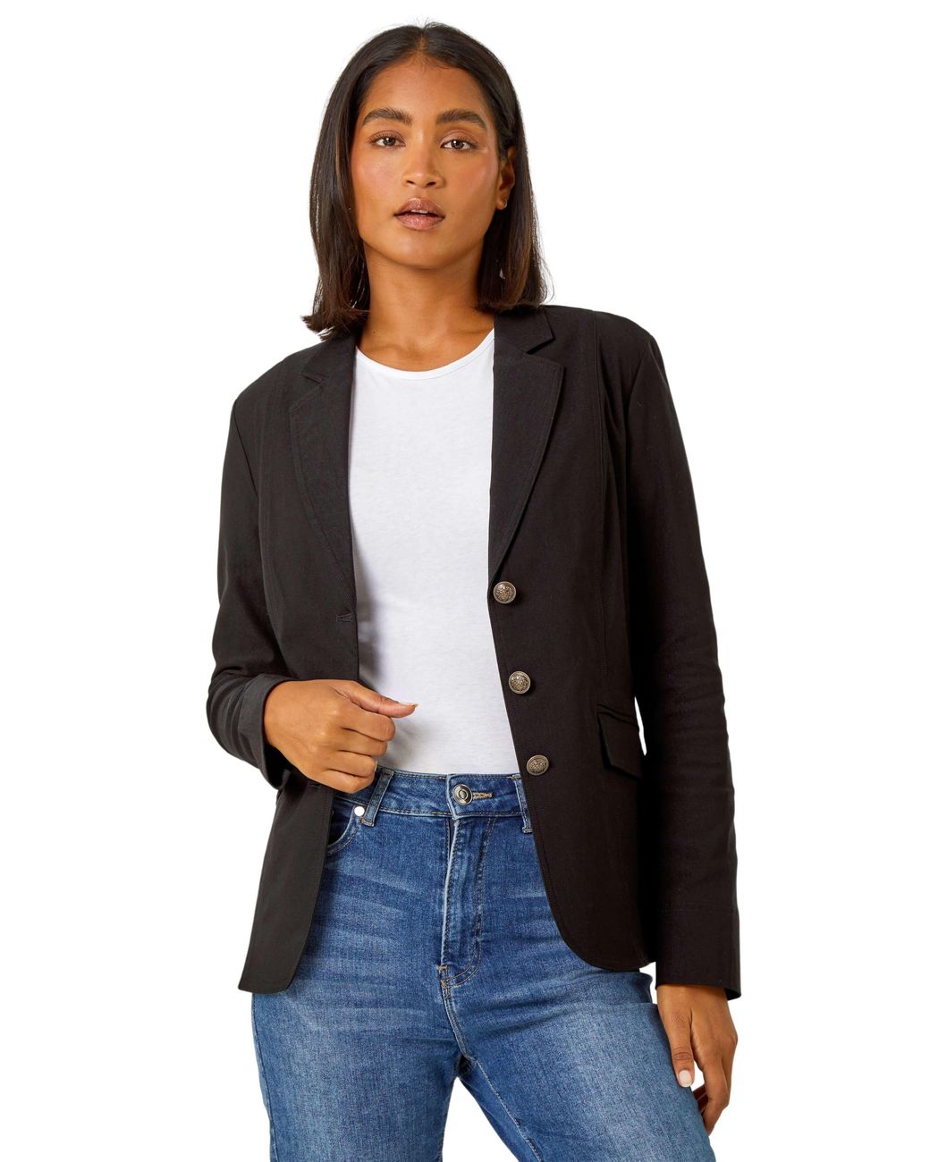 Roman Black Button Detail Stretch Blazer