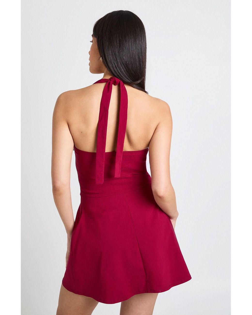Boohoo Red Square Halter Neck Mini Dress