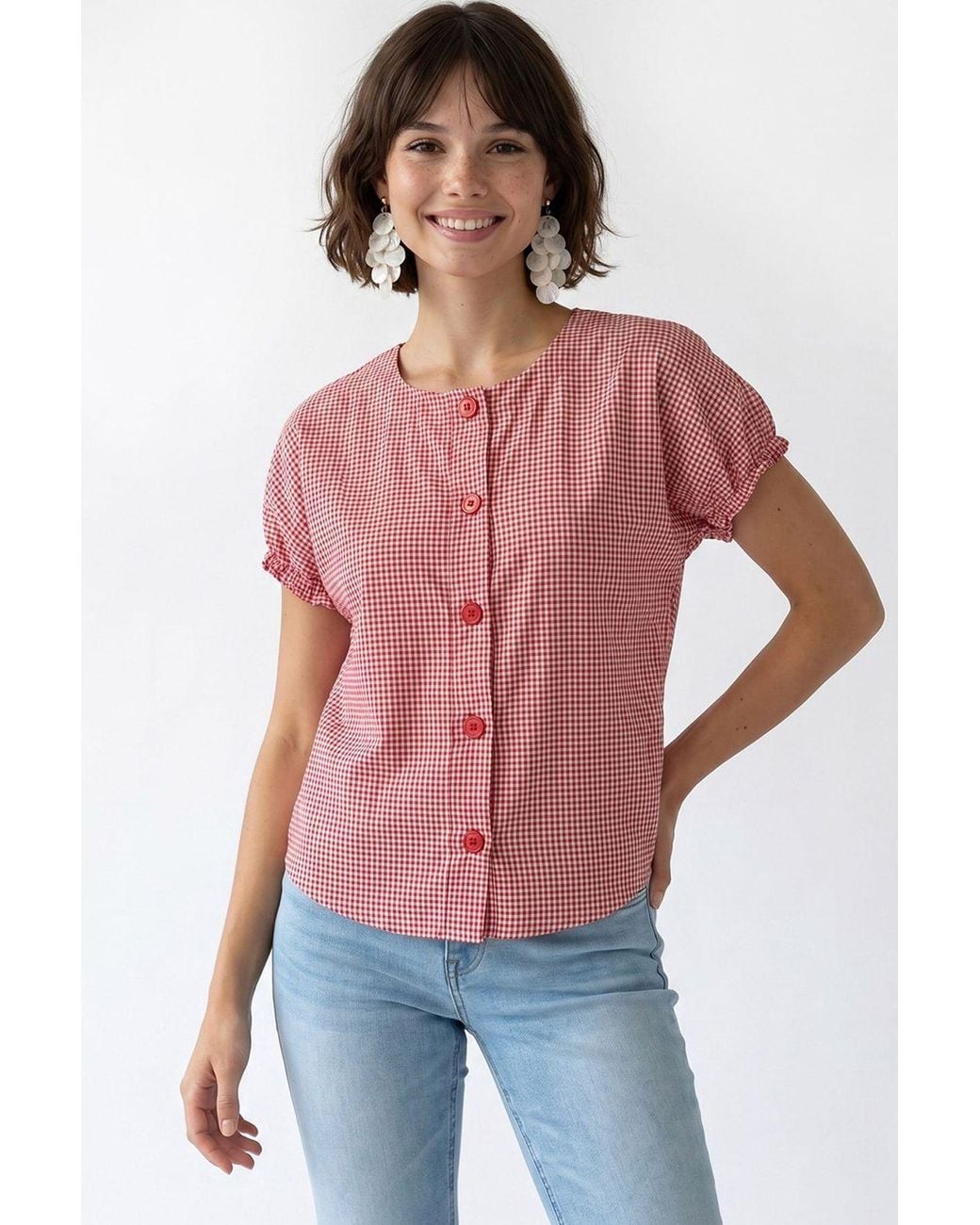 MixRay Red Gingham Poplin Button Shirt