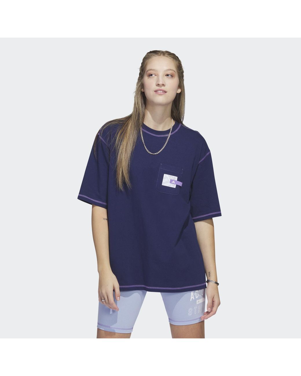 Adidas Blue Sport Statement Boyfriend Pocket Tee