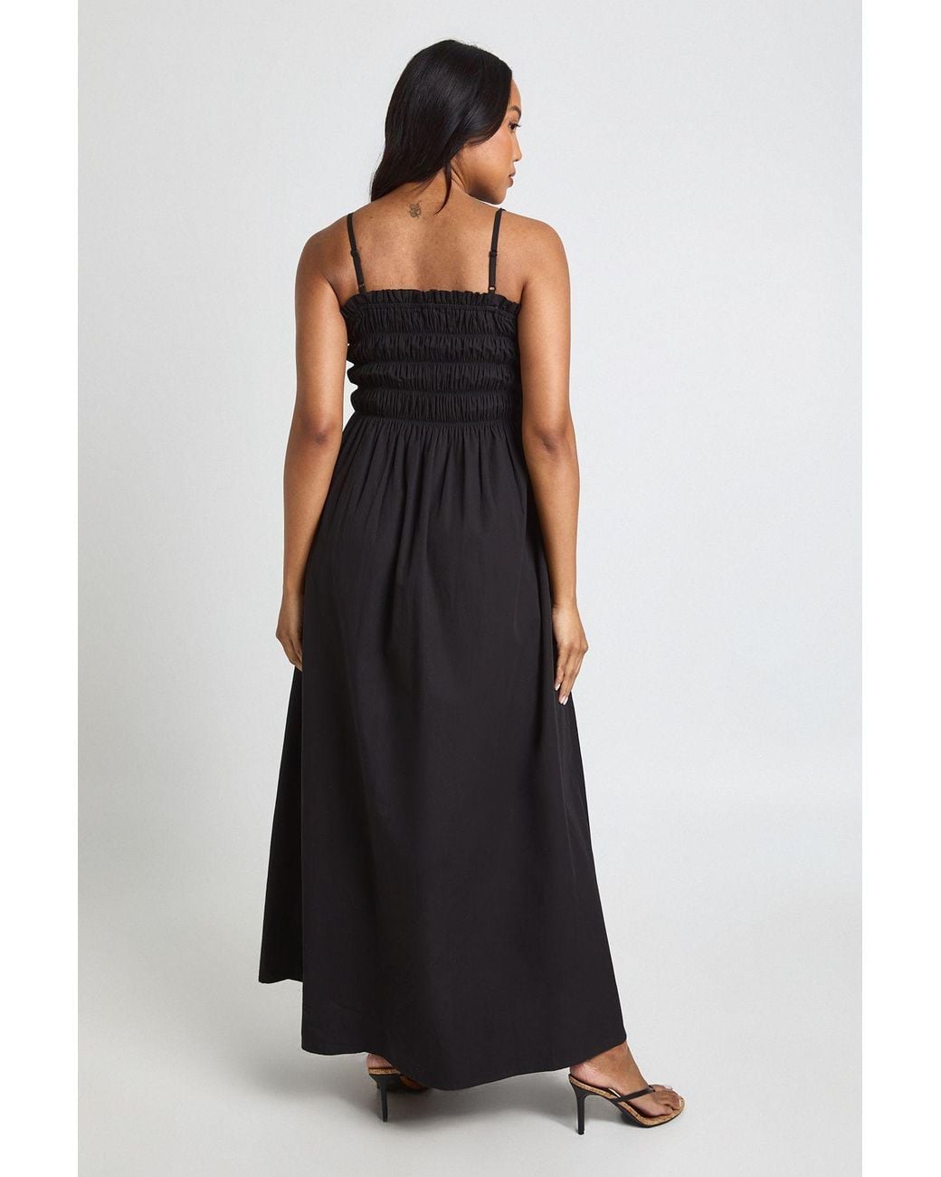 Boohoo Black Materntiy Cotton Poplin Shirred Strappy Maxi Dress