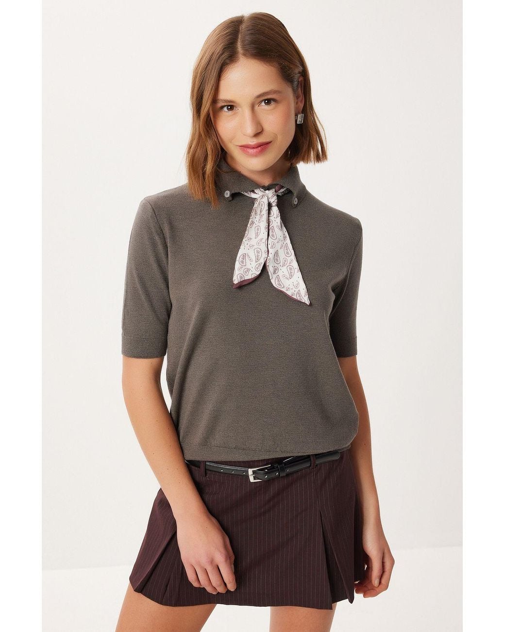 Happiness İstanbul Green Polo Neck Sweater With Scarf Detail