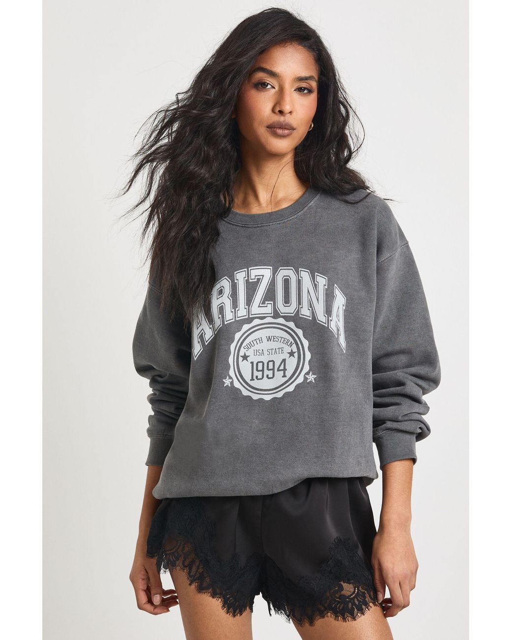 Boohoo Gray Arizona Printed Washed Oversized Sweatshirt