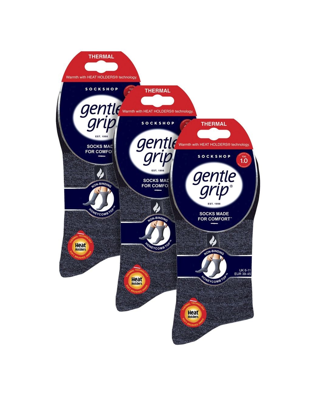 Gentle Grip Blue 3 Pack Thermal Socks Warm Winter Crew With Brushed Inner for men