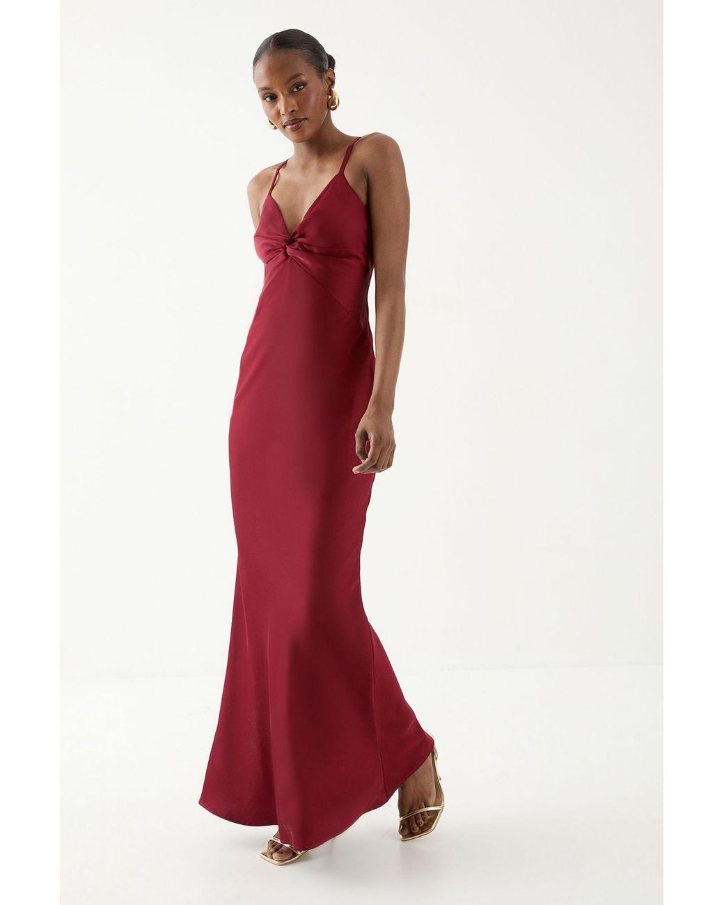 MissPap Red Knot Detail Strappy Bridesmaid Dress
