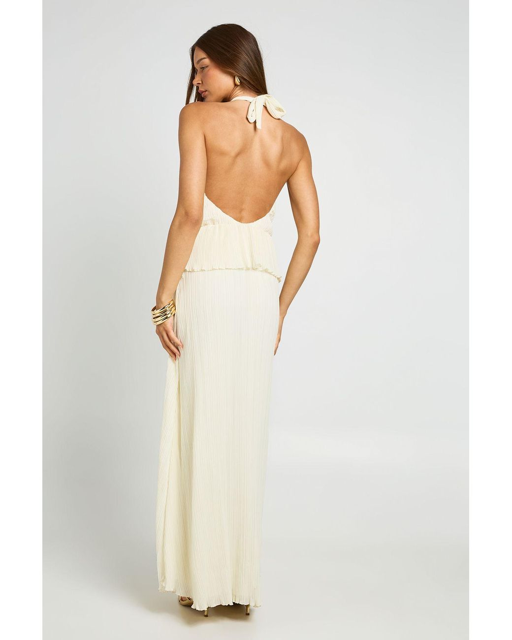 Boohoo White Plisse Trim Plunge Front Maxi Dress