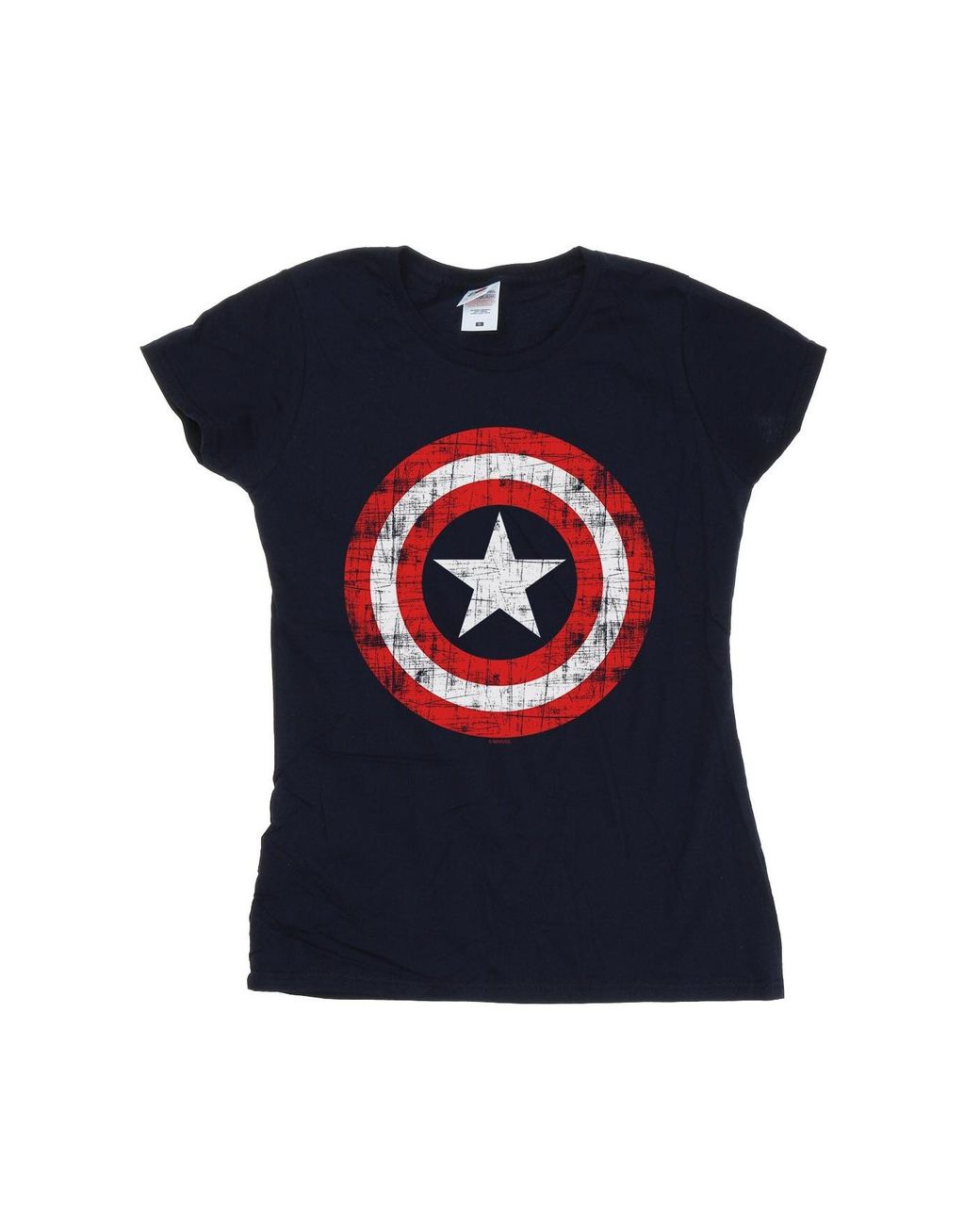Marvel Blue Ladies Avengers Captain America Scratched Shield Cotton T-Shirt