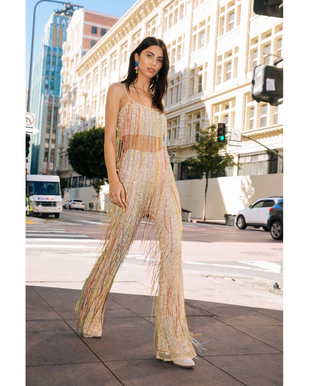 Nasty Gal Sequin Tassel Beaded Flare Trousers in Yellow Lyst UK