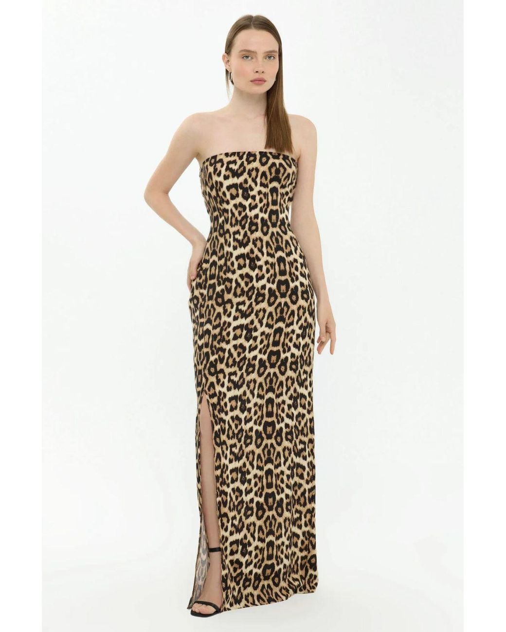 Hiccup Metallic Animal Print Strapless Maxi Dress