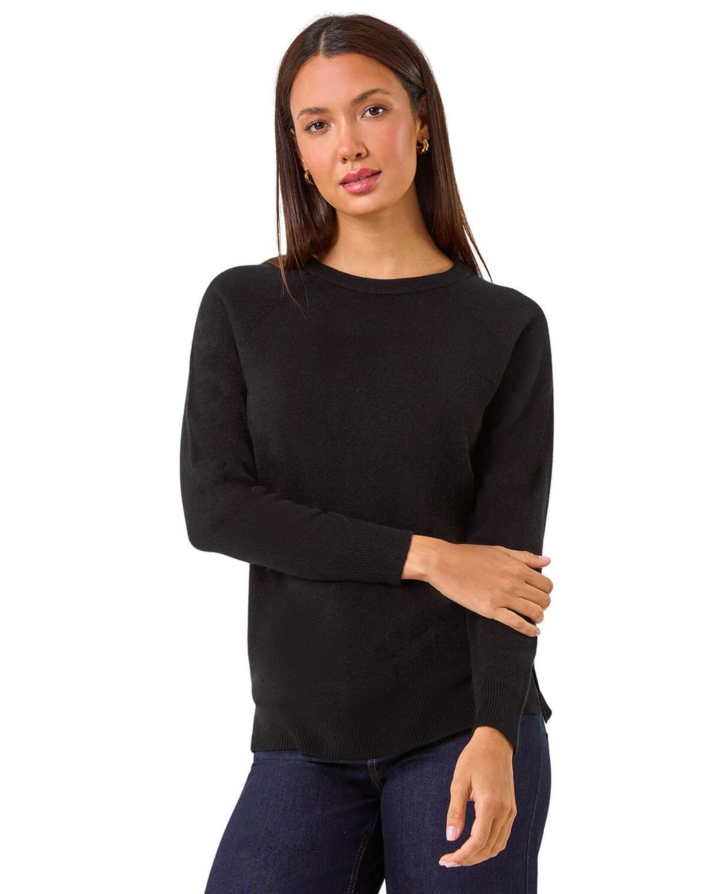 Roman Black Plain Soft Crew Neck Jumper
