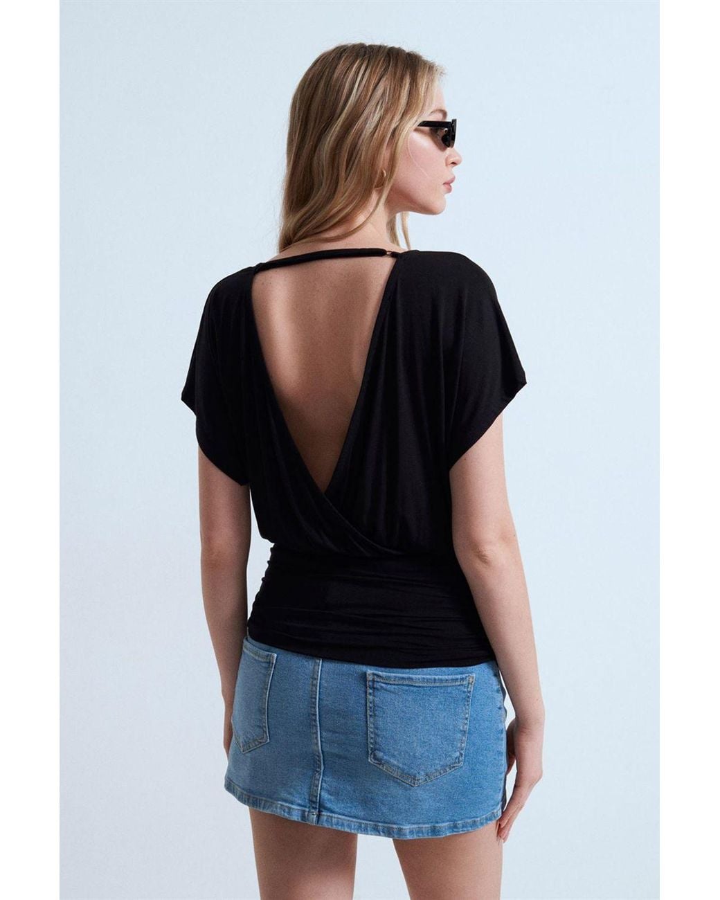 Dilvin Modal Blend Uitsnijding Crew Neck Blouse in het Blue