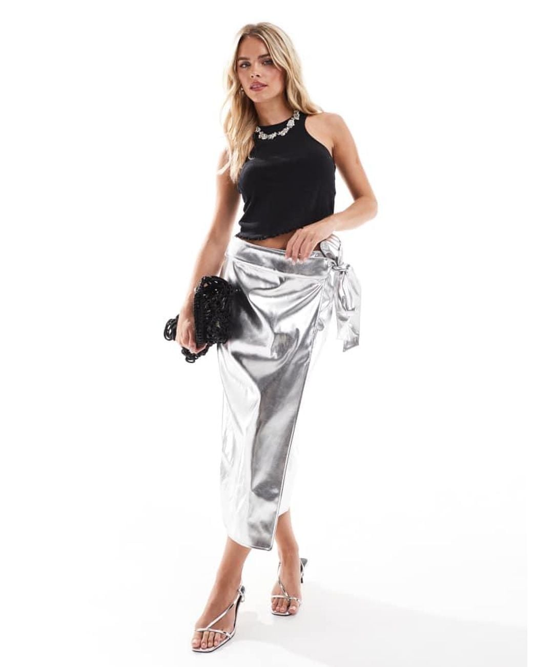 Never Fully Dressed Gray Petite Jaspre Pu Midi Skirt
