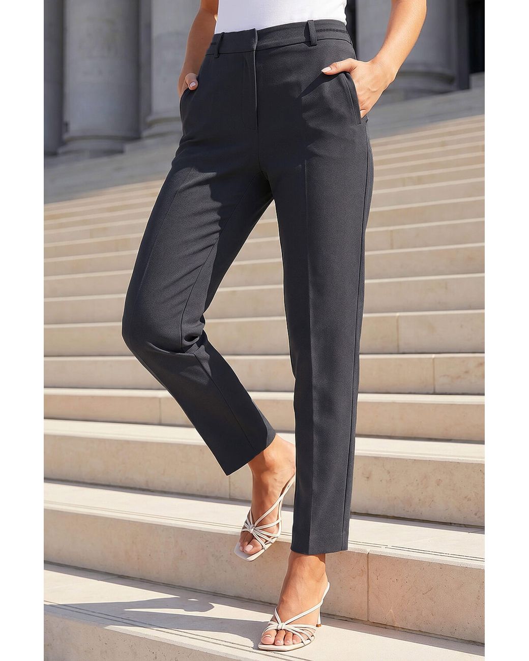 Roman Gray Short Straight Leg Stretch Trouser