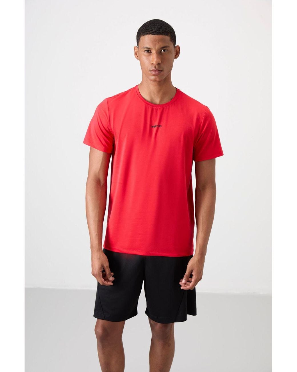 TOMMY LIFE Red Regular Fit Logo Jersey T-Shirt for men