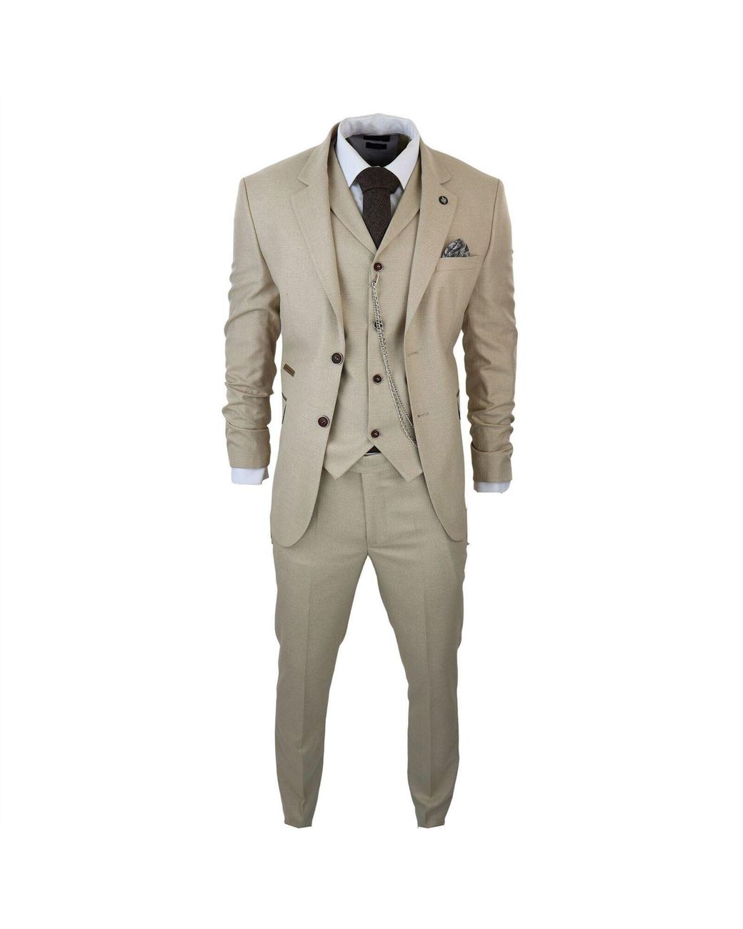 TruClothing Natural 3 Piece Prince Of Wales Check Suit for men