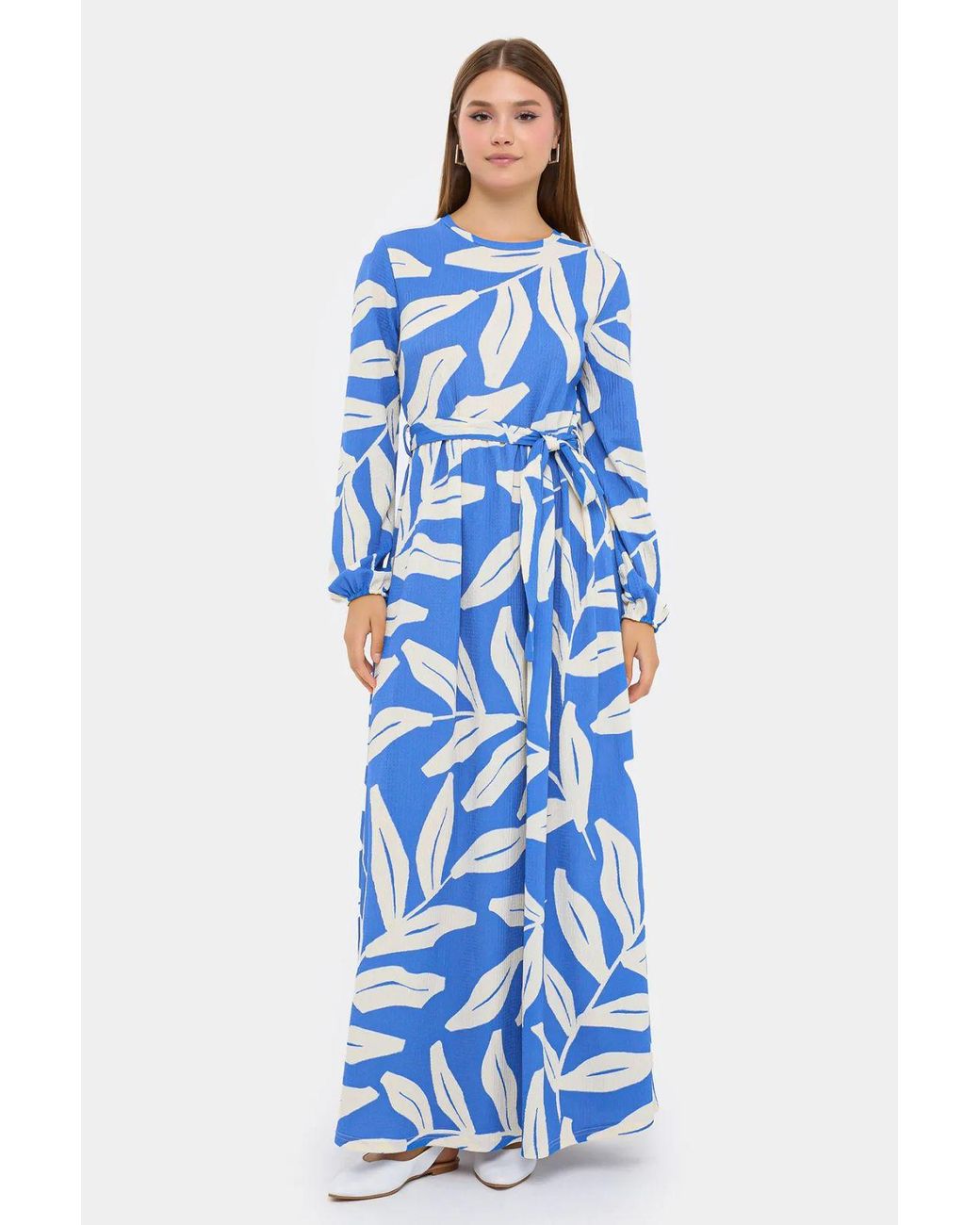 Hiccup Blue Abstract Print Maxi Dress With Long Sleeves