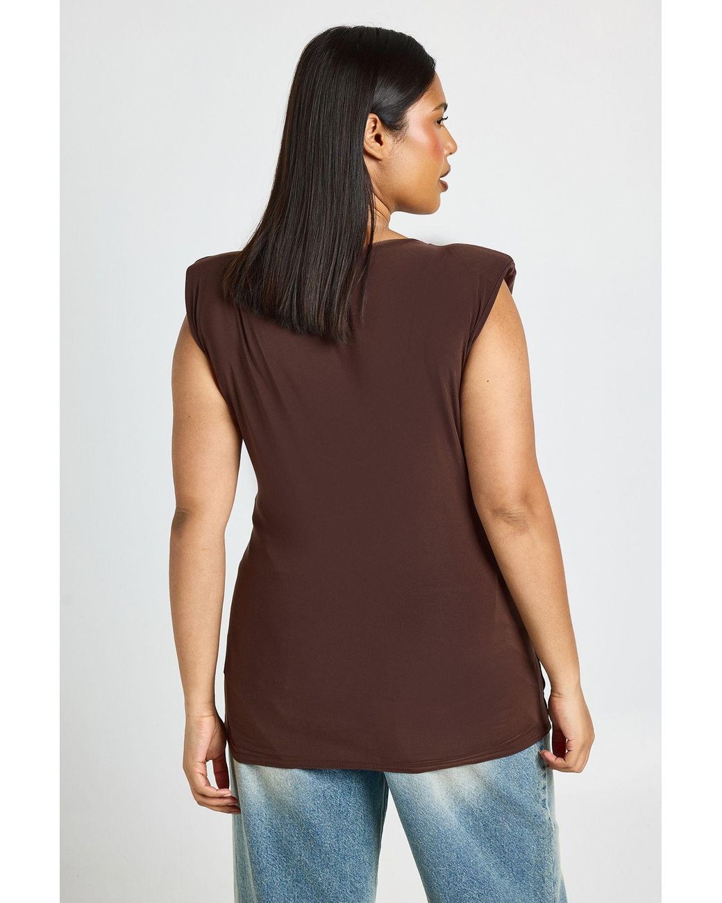 Boohoo Brown Plus Drape Trim Detail Top