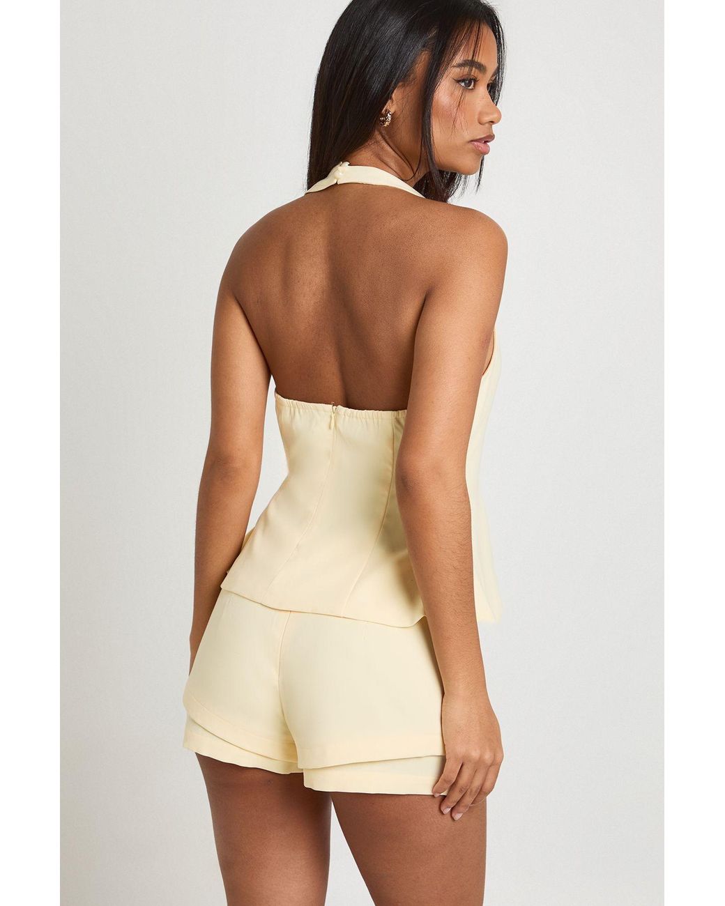 Boohoo Natural High Waisted Double Hem Tailored Shorts