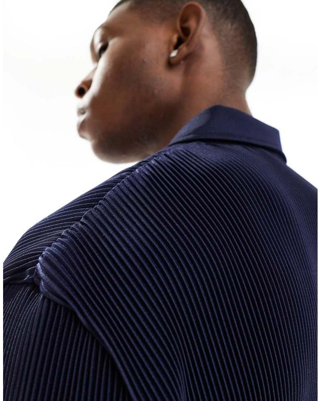 ASOS Blue Relaxed Revere Plisse Polo for men