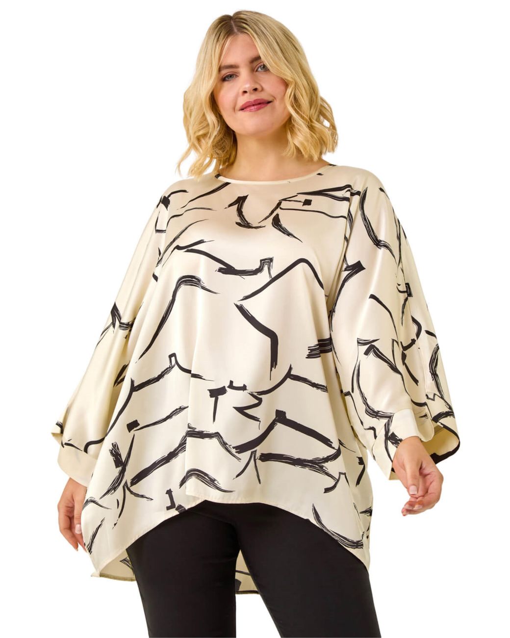 Roman Natural Curve Mono Print Longline Top