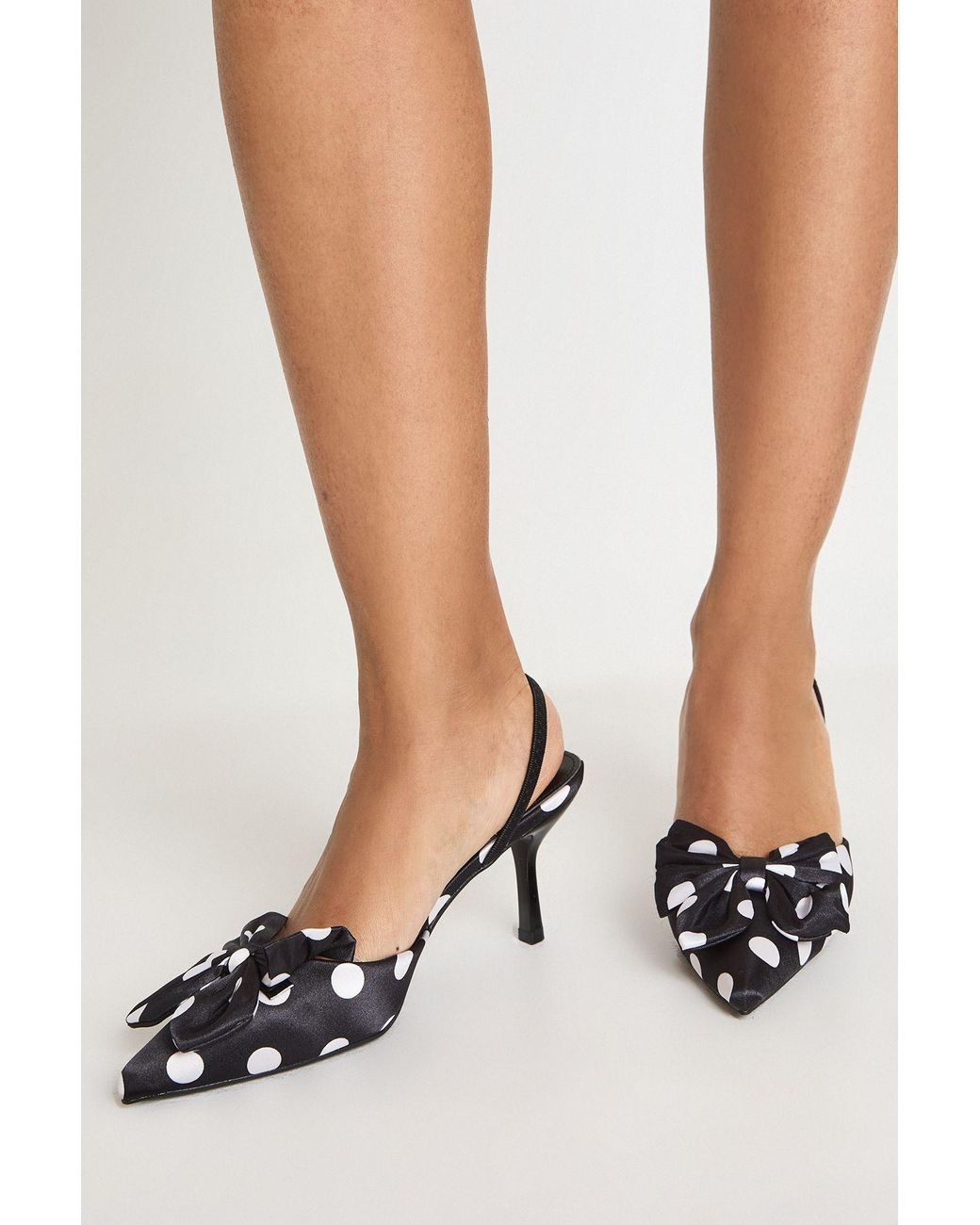 Boohoo White Satin Polka Dot Slingback Court Shoes