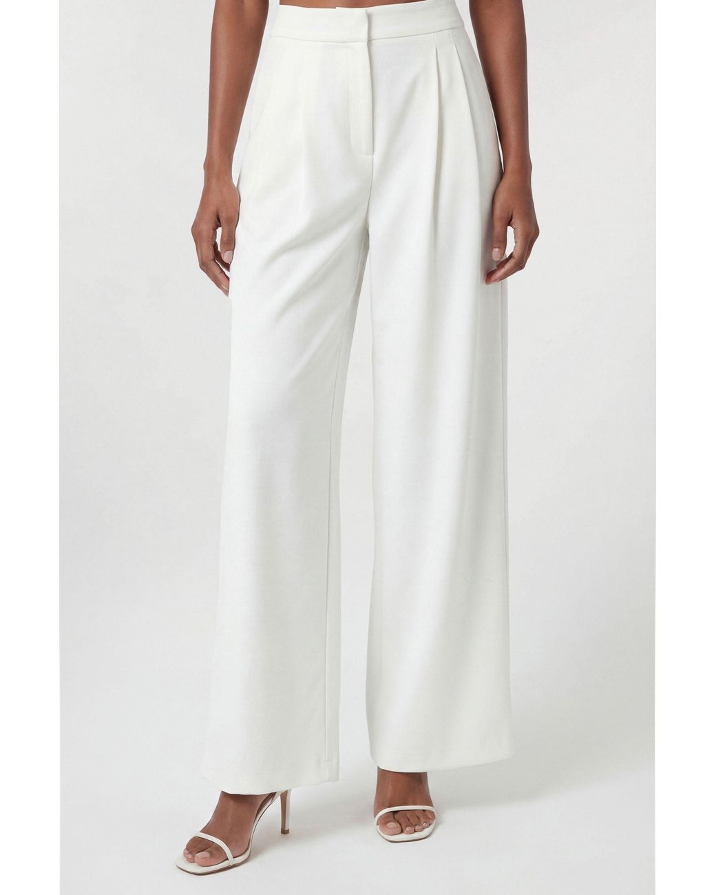 Karen Millen White Compact Viscose Stretch Tailored Wide Leg Trouser