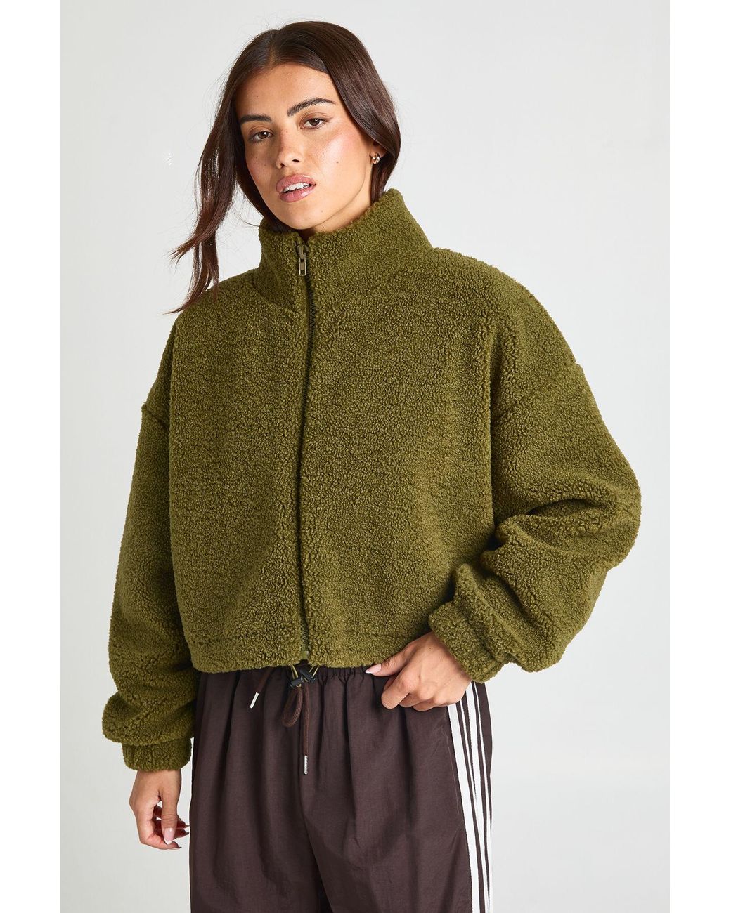 Boohoo Green High Neck Teddy Jacket