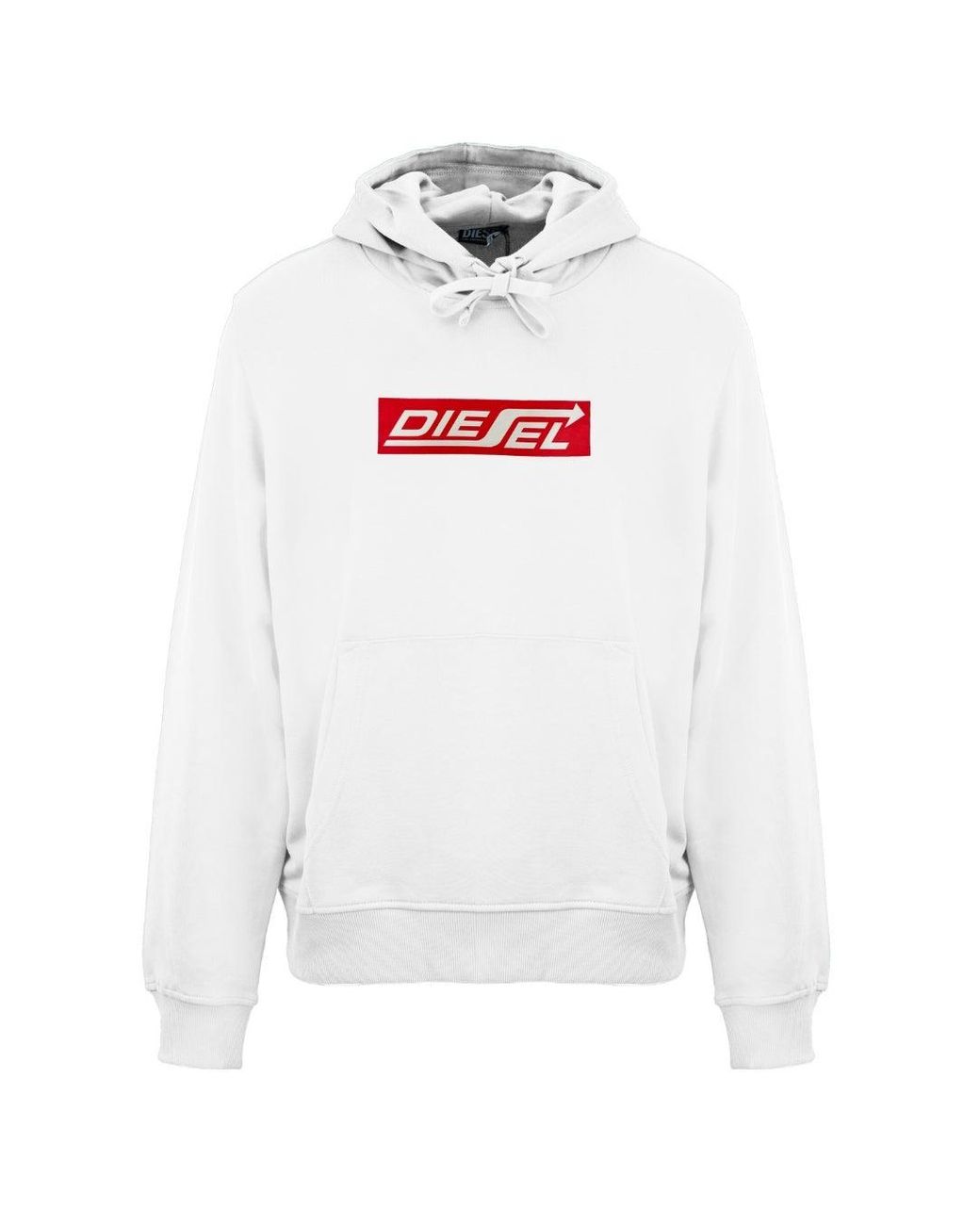 DIESEL White Arrow Logo Bright Hoodie Cotton for men