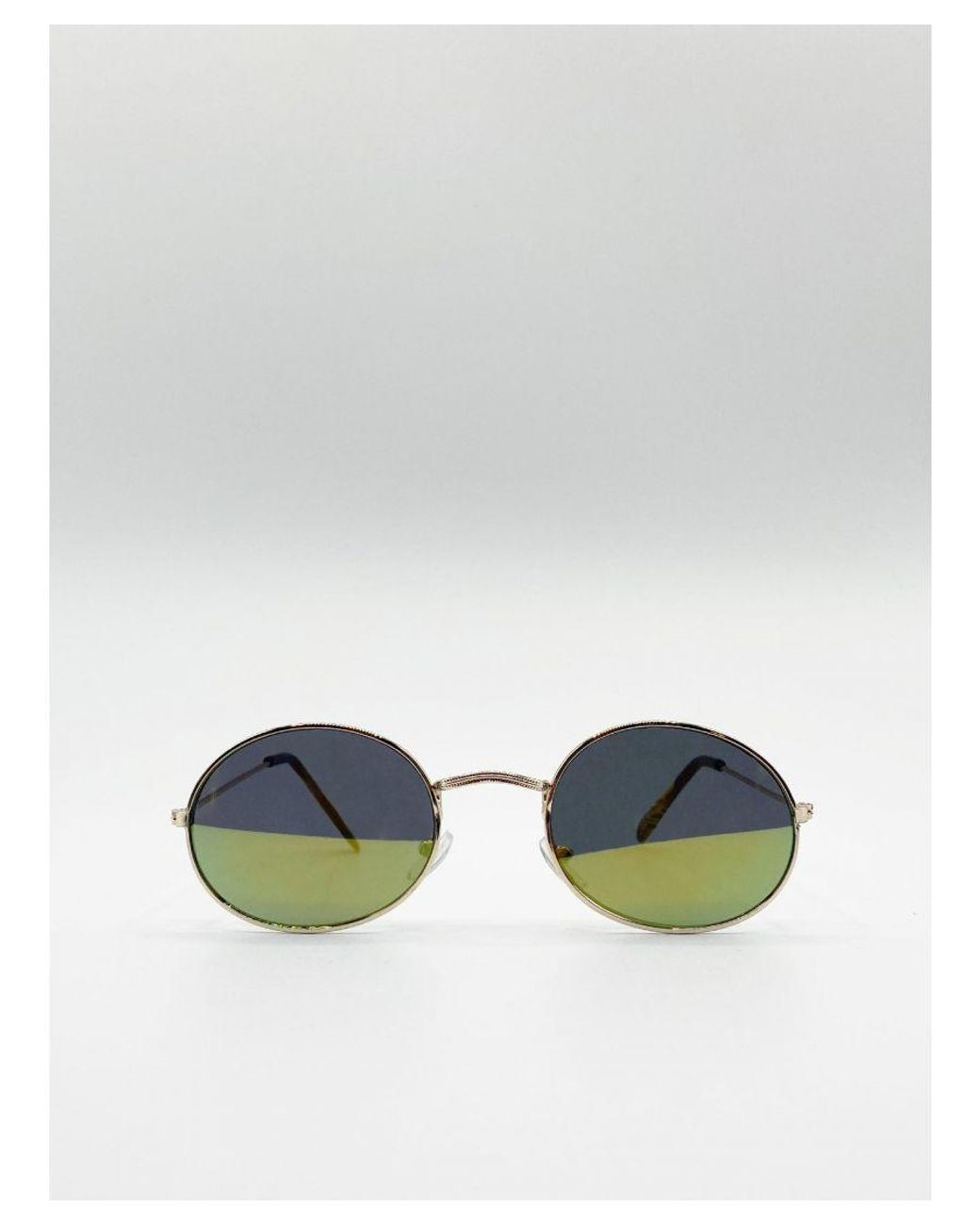 SVNX Metallic Metal Frame Round Sunglasses With Mirror Lenses for men